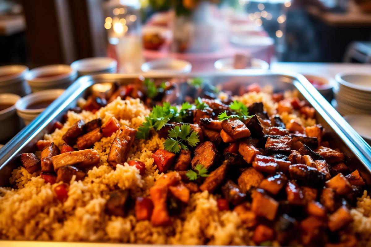 Catering pans of Mexican food